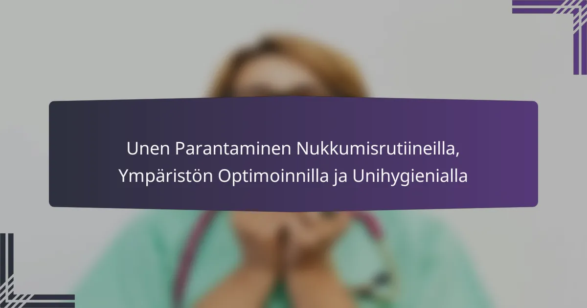 Unen Parantaminen Nukkumisrutiineilla, Ympäristön Optimoinnilla ja Unihygienialla